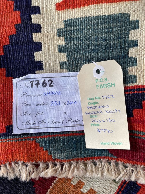 Persian Shiraz Kilim 253 x 140 cm - Image 2