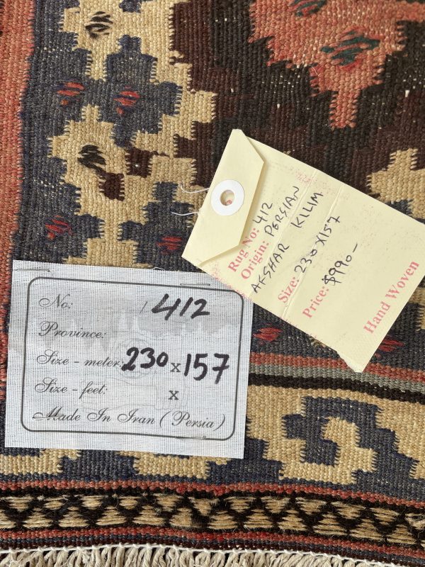 Persian Afshar Kilim 230 x 157 cm - Image 3